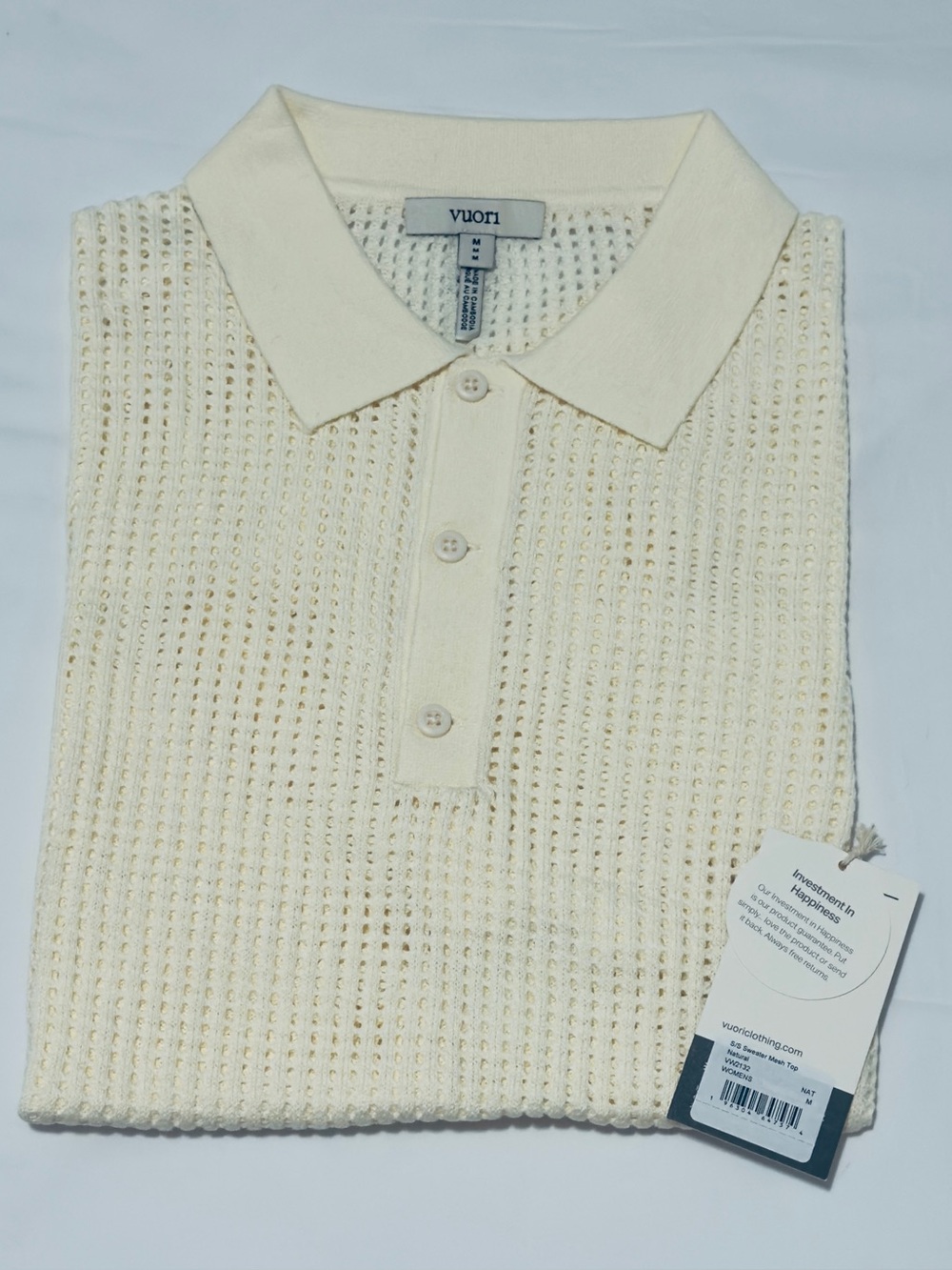 Vuori Short Sleeve Knitted Mesh Polo ivory NEW